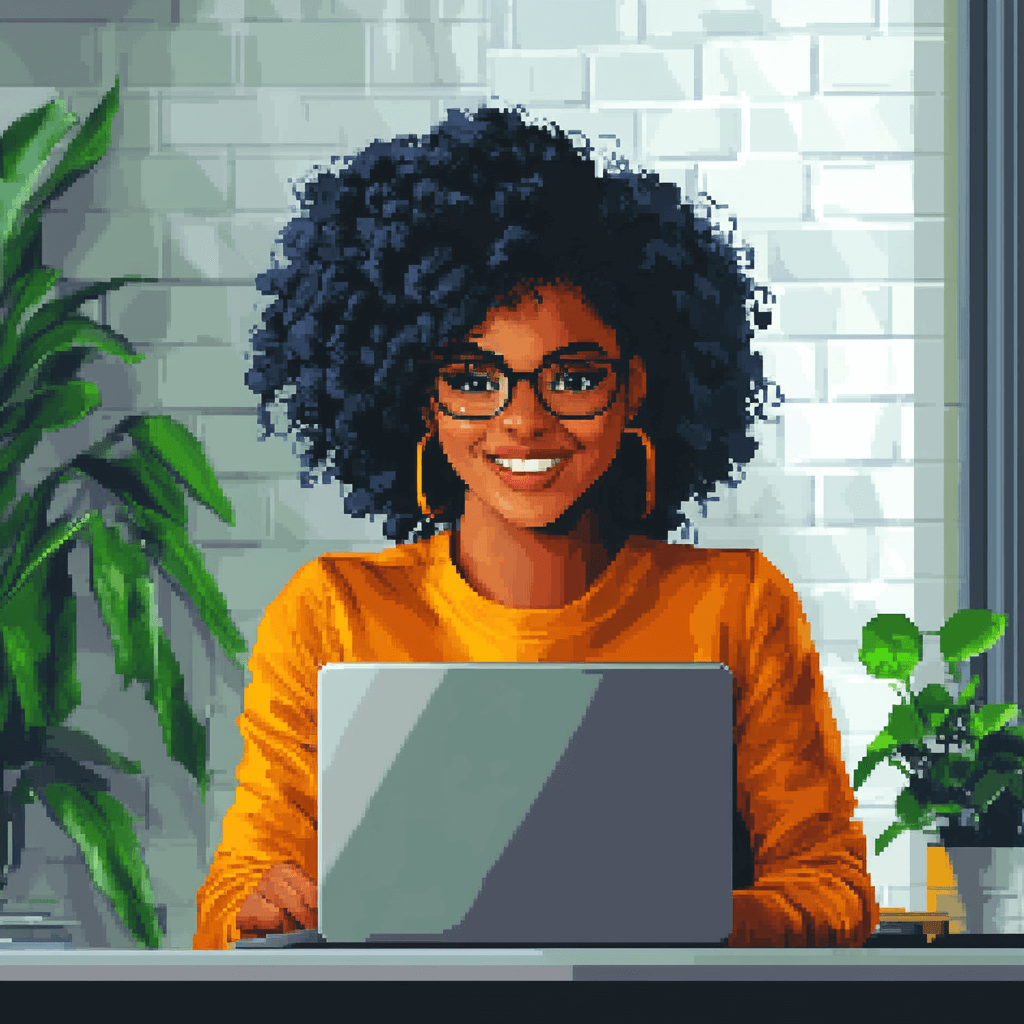 a young woman working on a tablet in an office